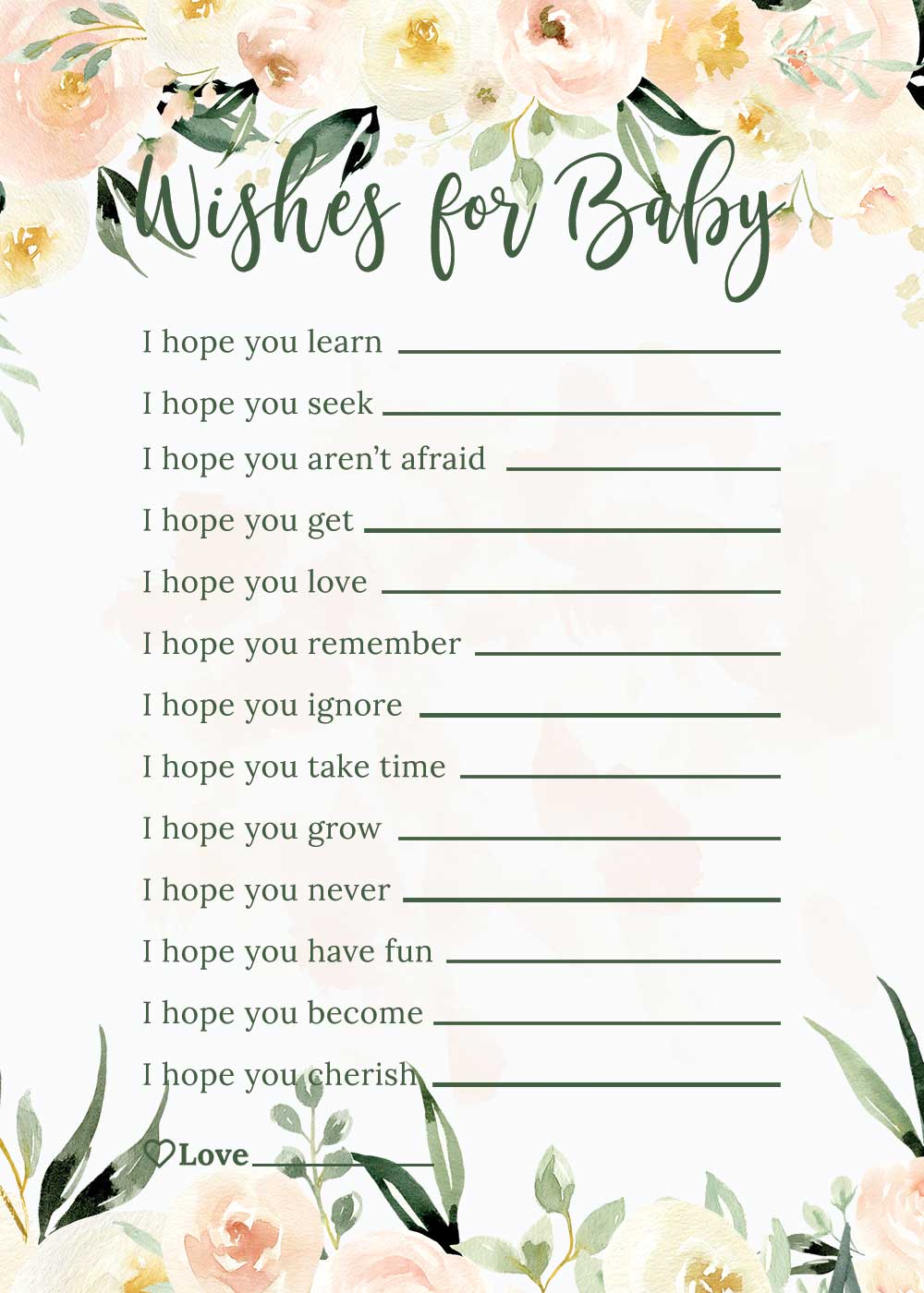 Baby Shower Wishes for baby card - Blush theme