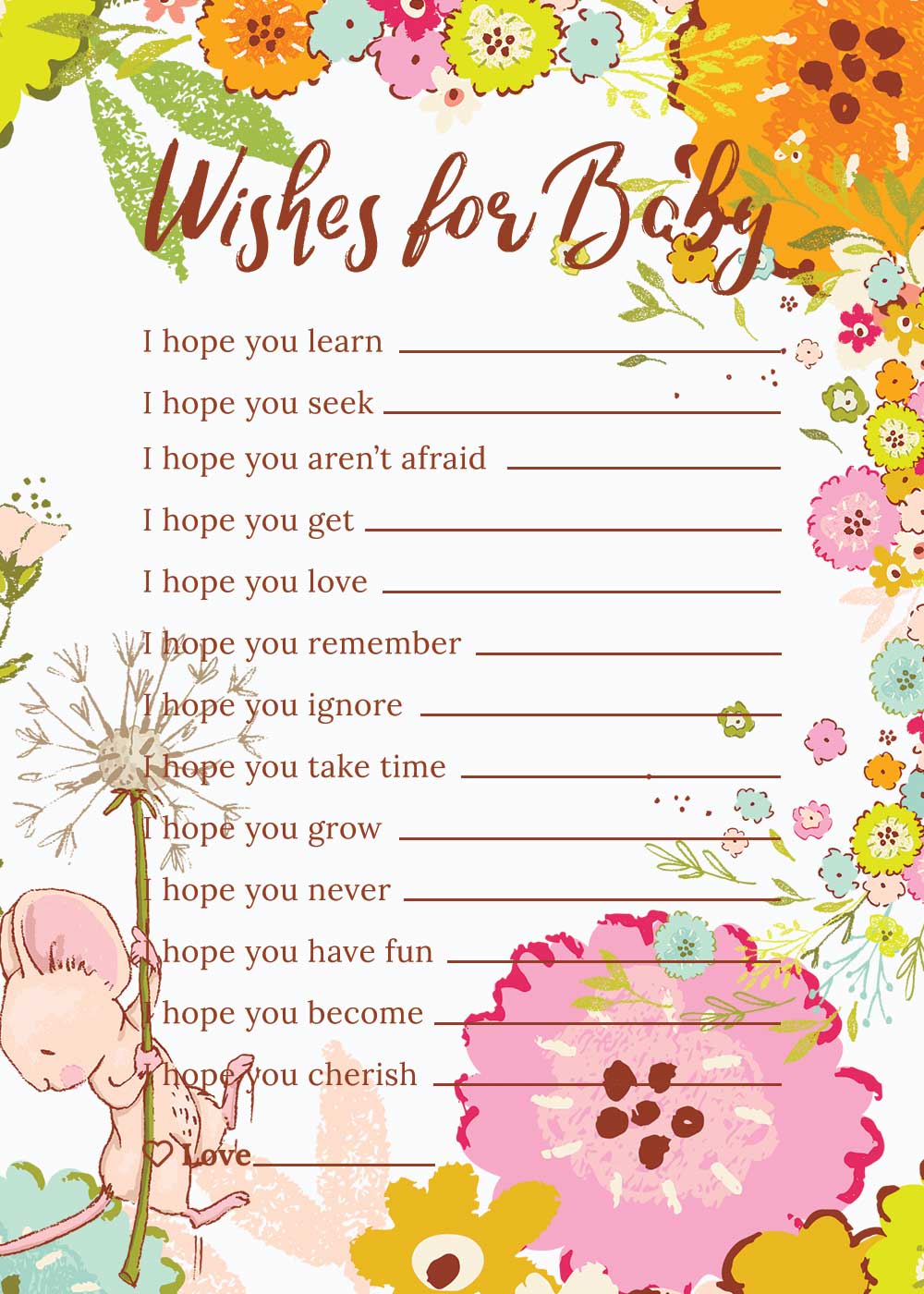 Baby Shower Wishes for baby card - Spring theme