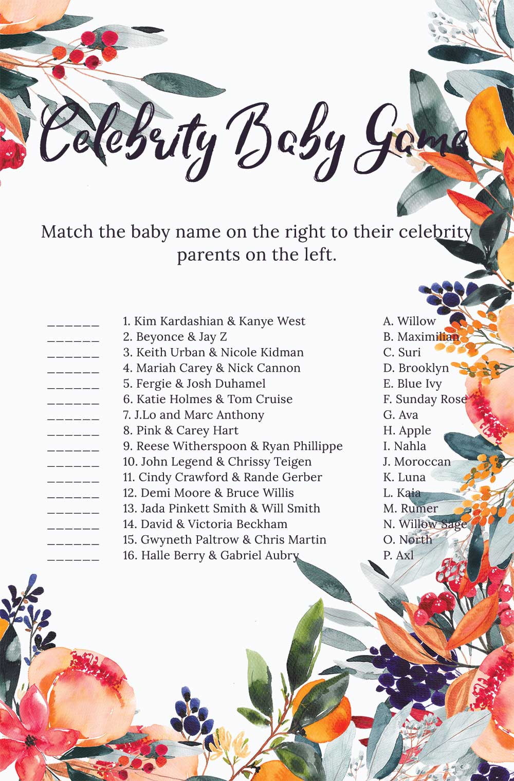 Celebrity baby game - Summer Theme