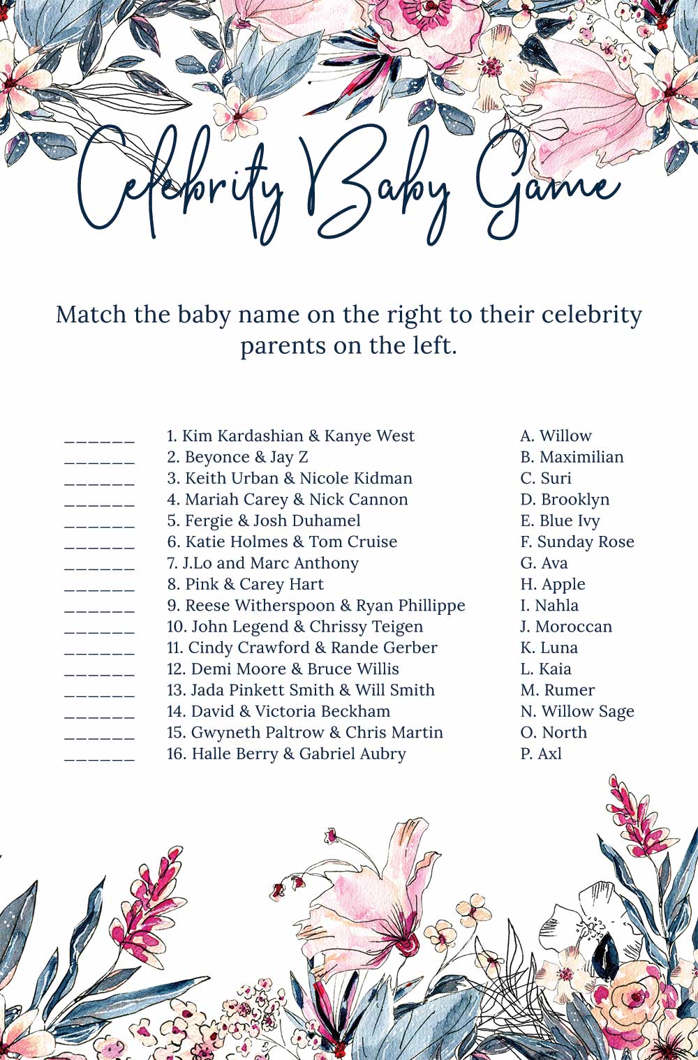 Celebrity baby game - Swan theme