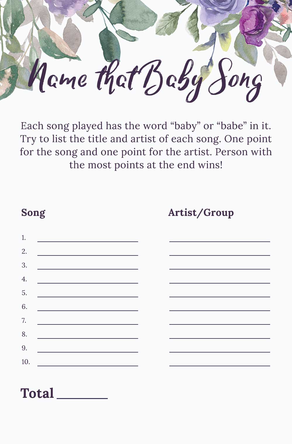 Name that baby song game - Plum Theme
