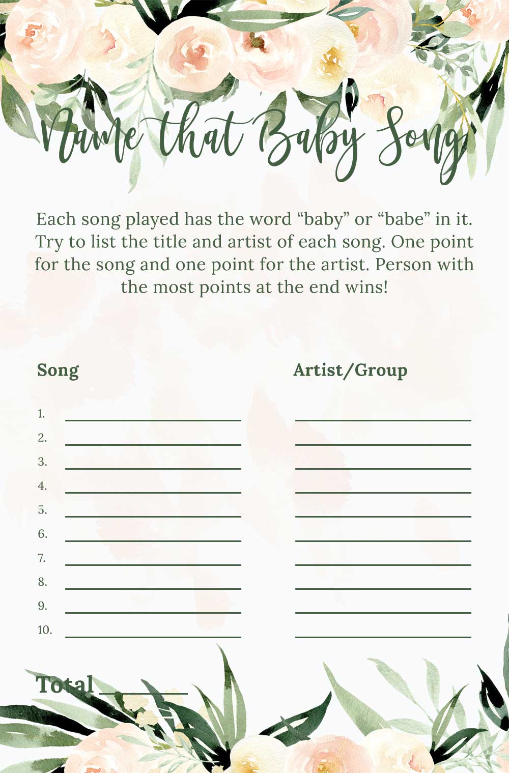 Name that baby song game - Blush theme