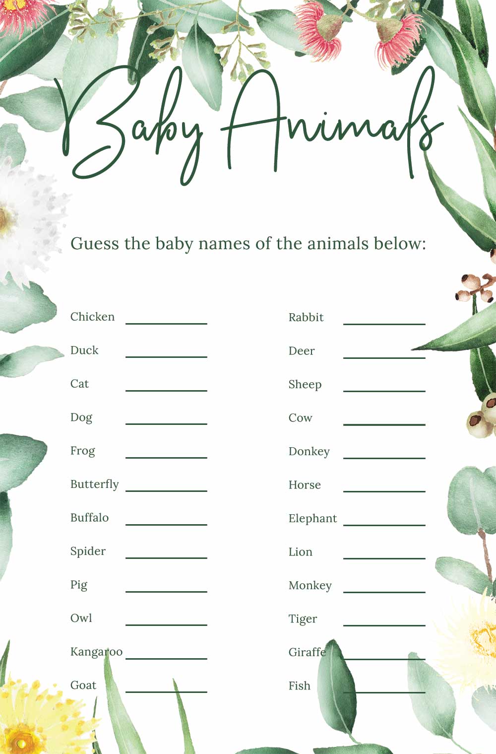 Name that baby animal game - Gum nut Theme