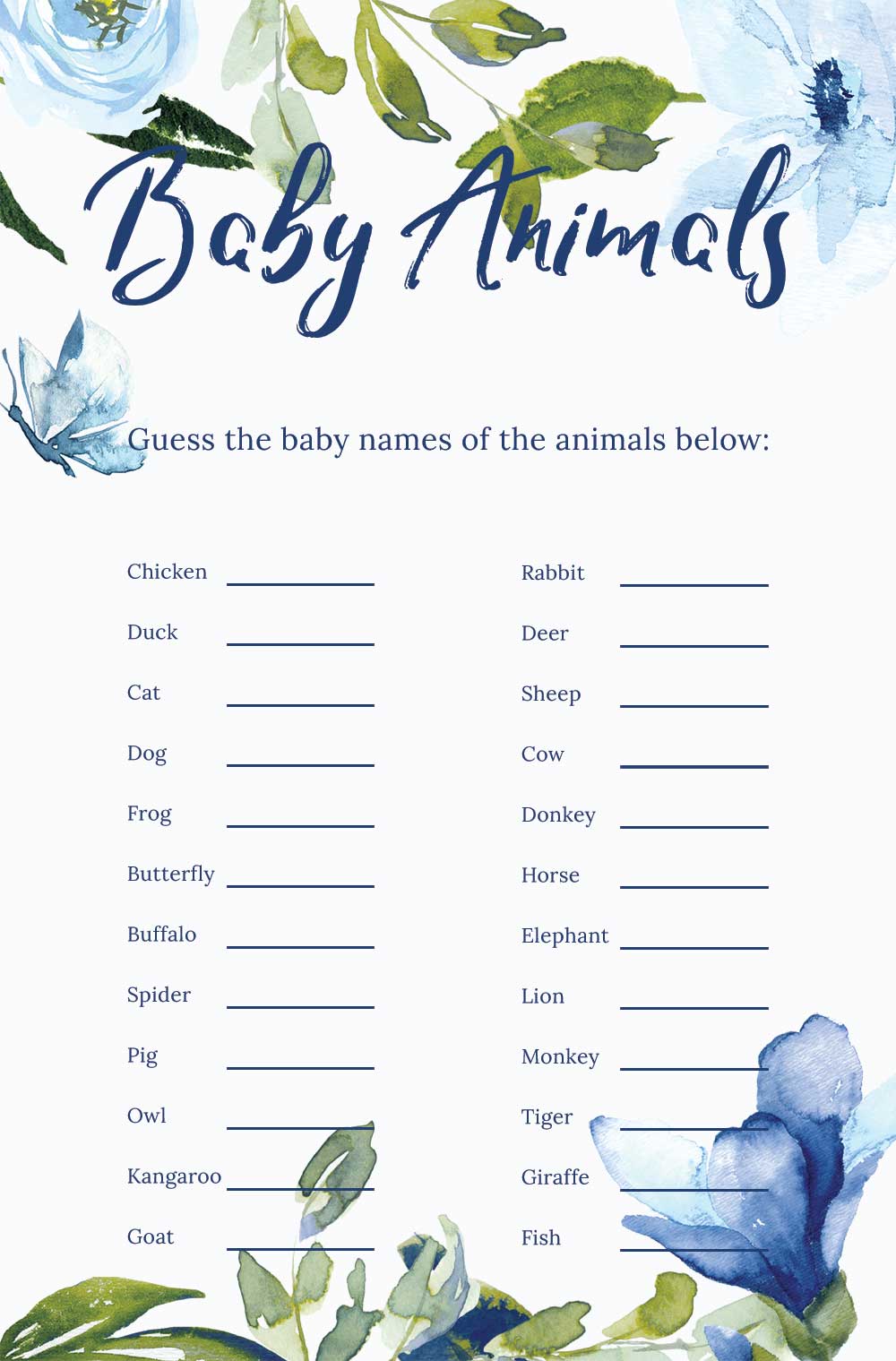 Name that baby animal game Sky theme - Baby shower easy