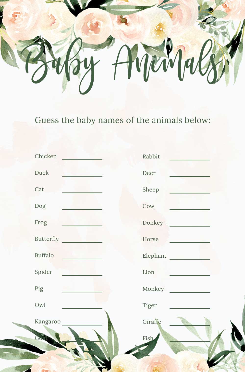 Name that baby animal game - Blush Theme