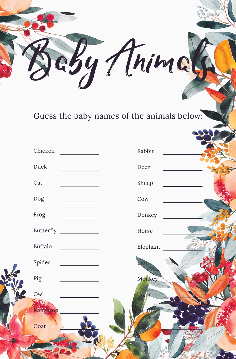 Name that baby animal game - Summer theme