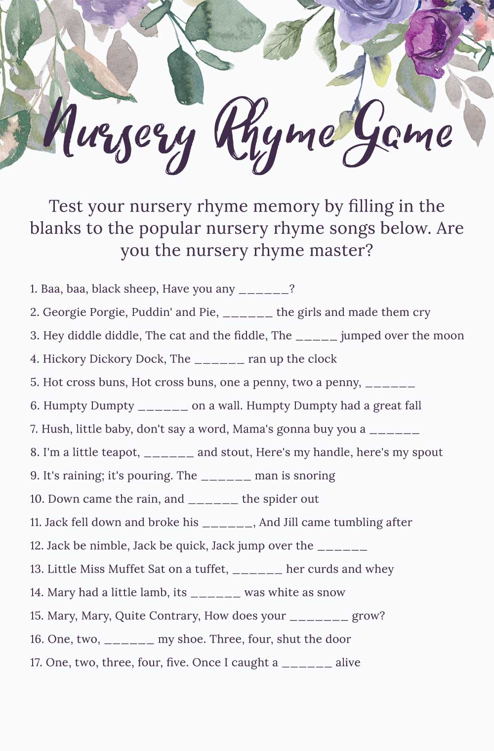 Nursery rhyme game - Plum Theme