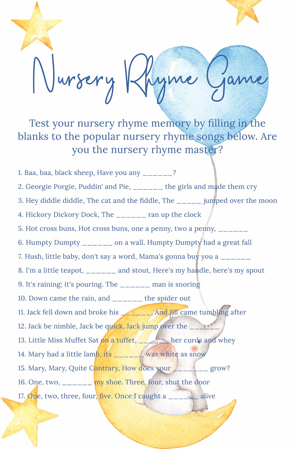 Nursery rhyme game - Elephant Theme