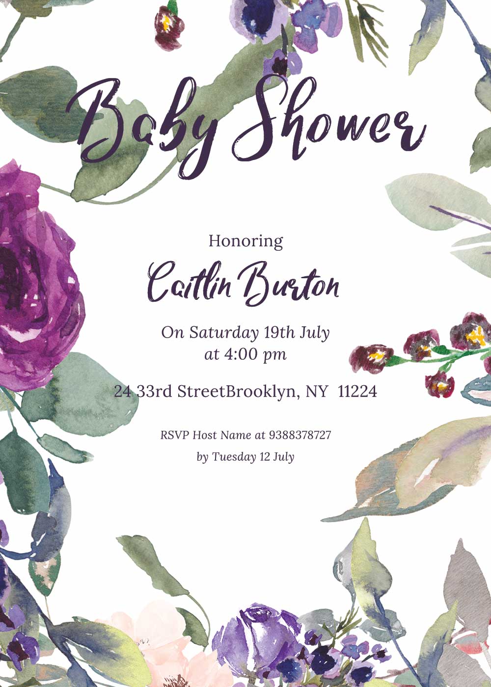Baby shower invitations - Plum Theme