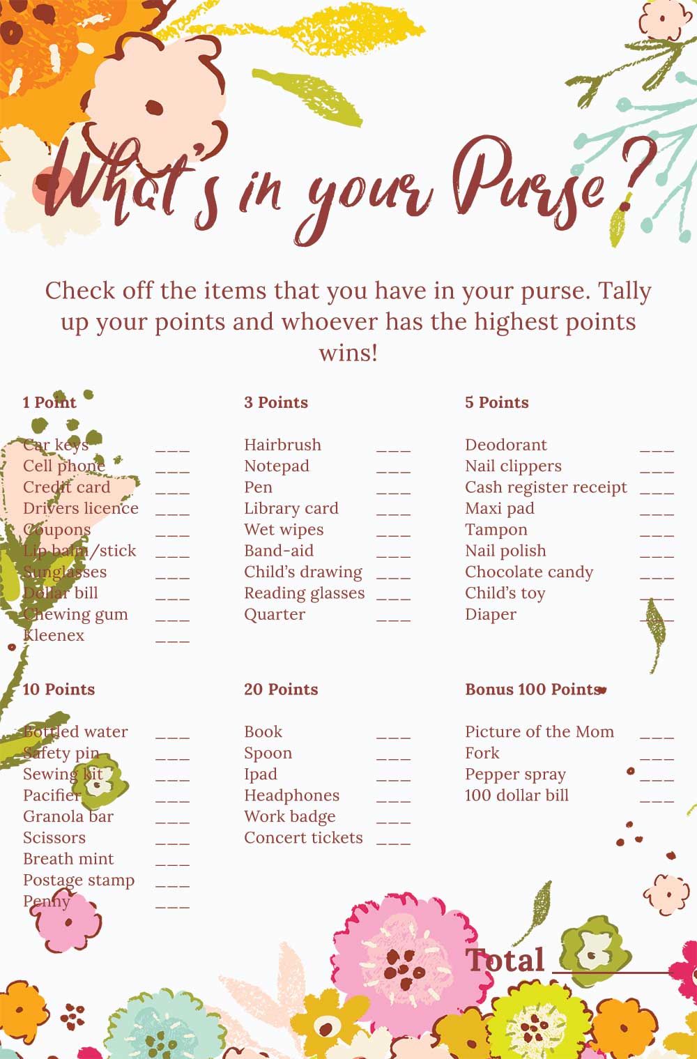 What is in your purse game - Spring Theme