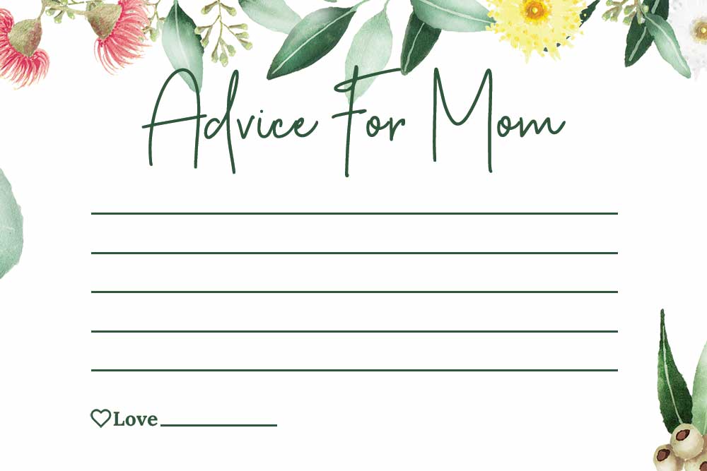 Baby Shower Advice For Mom Cards - Gum nut Theme