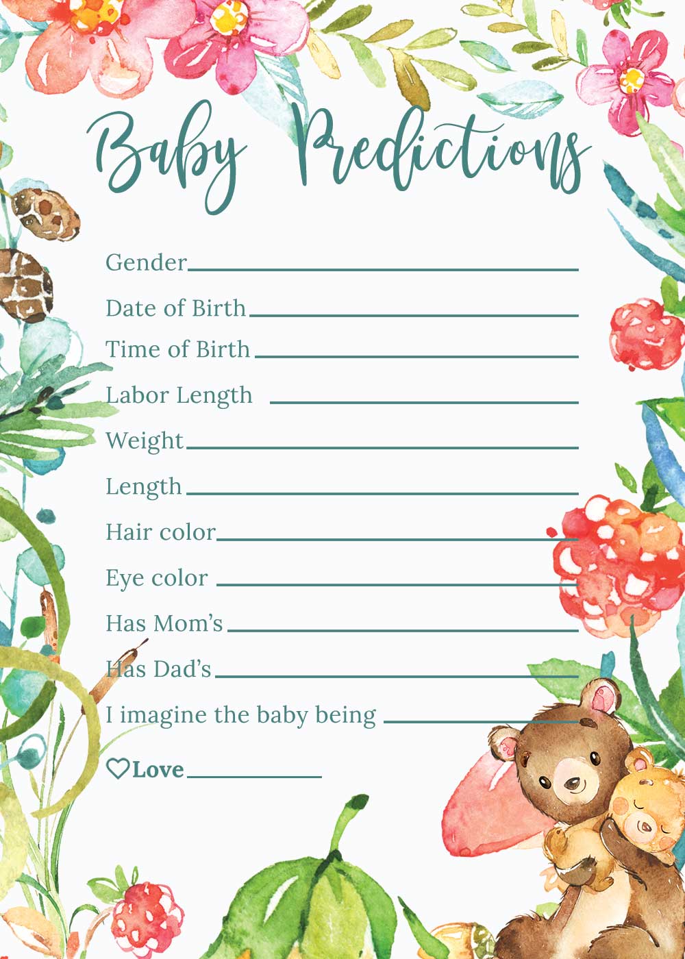 Baby Shower Baby prediction card - Raspberry Theme