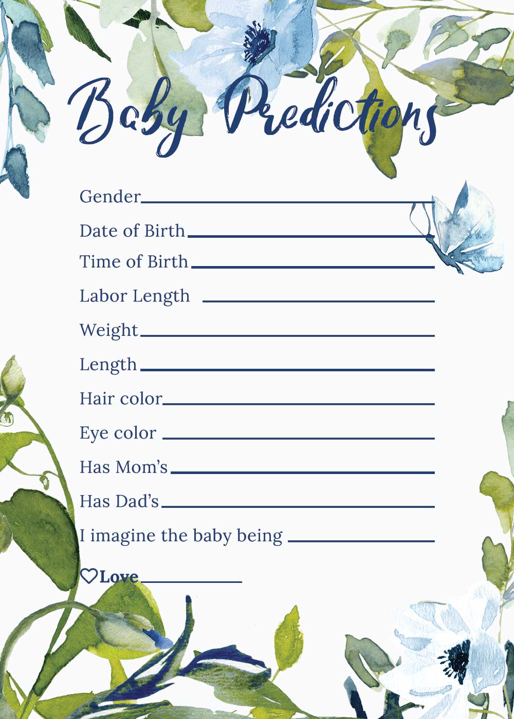 Baby Shower Baby prediction card - Sky Theme