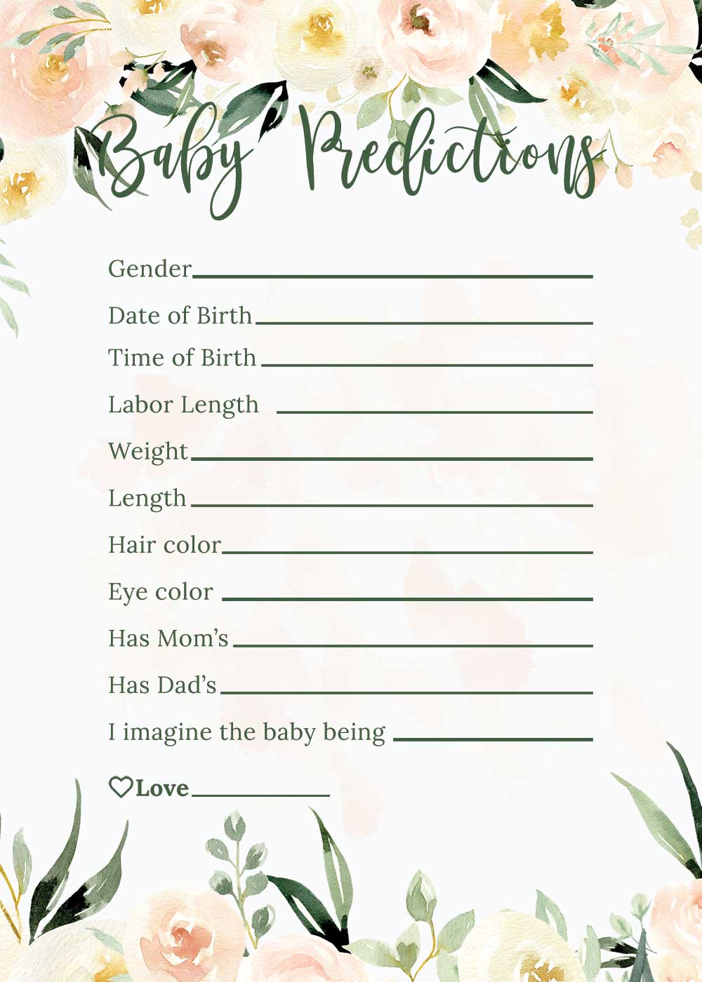 Baby Shower Baby prediction card - Blush theme