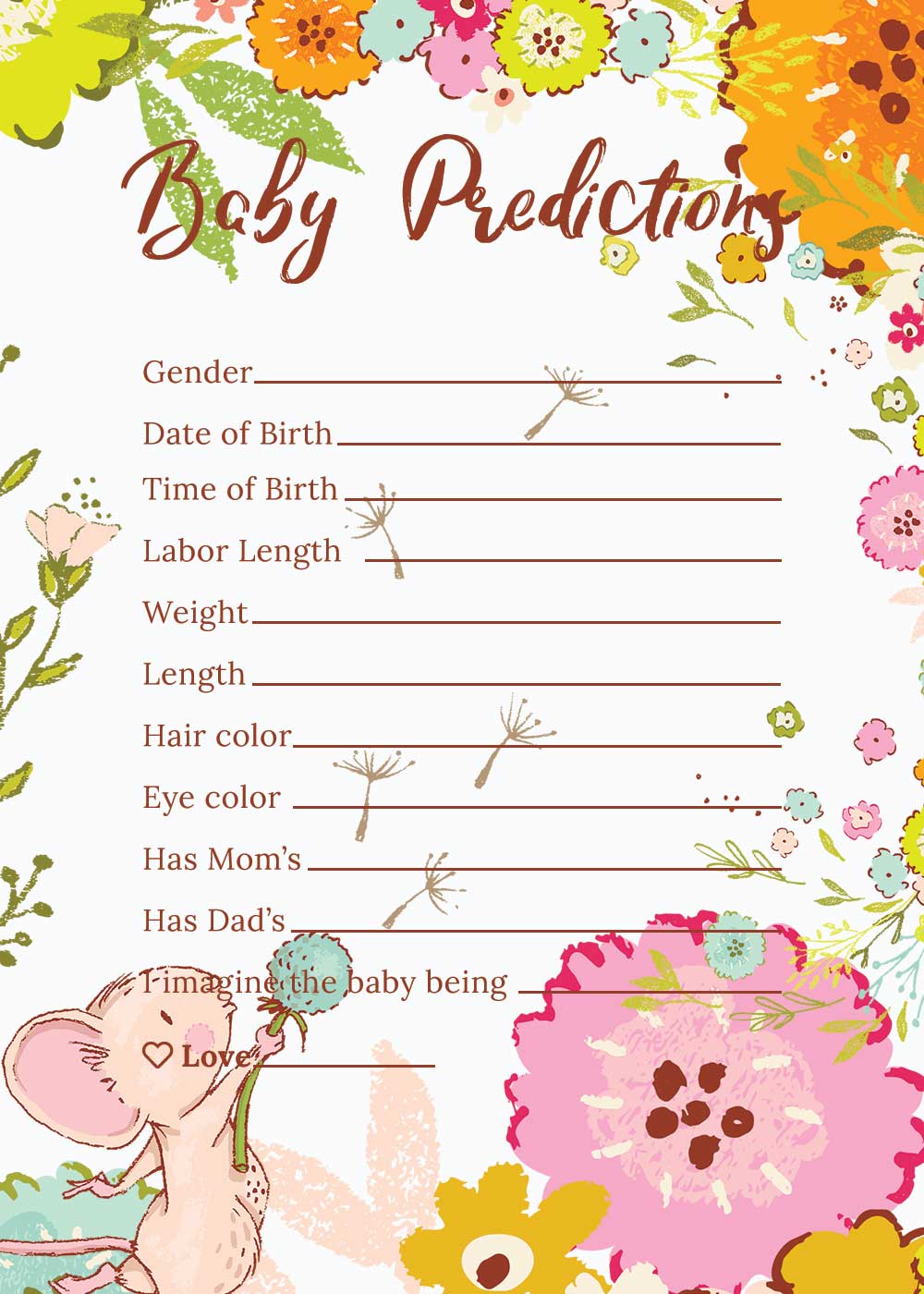 Baby Shower Baby prediction card - Spring Theme