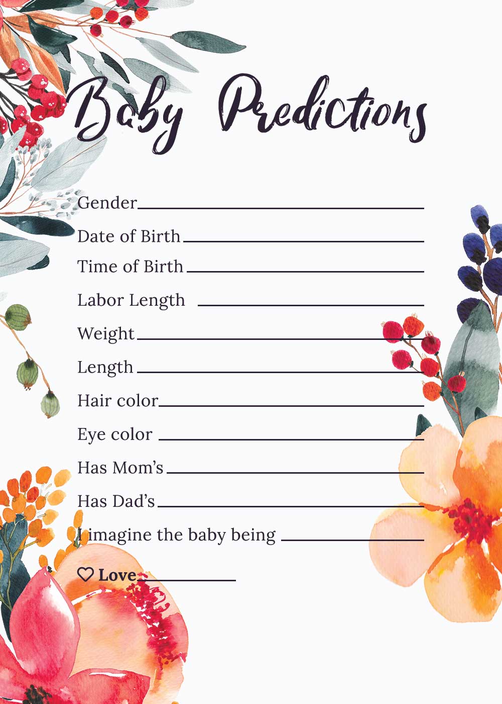 Baby Shower Baby prediction card - Summer Theme